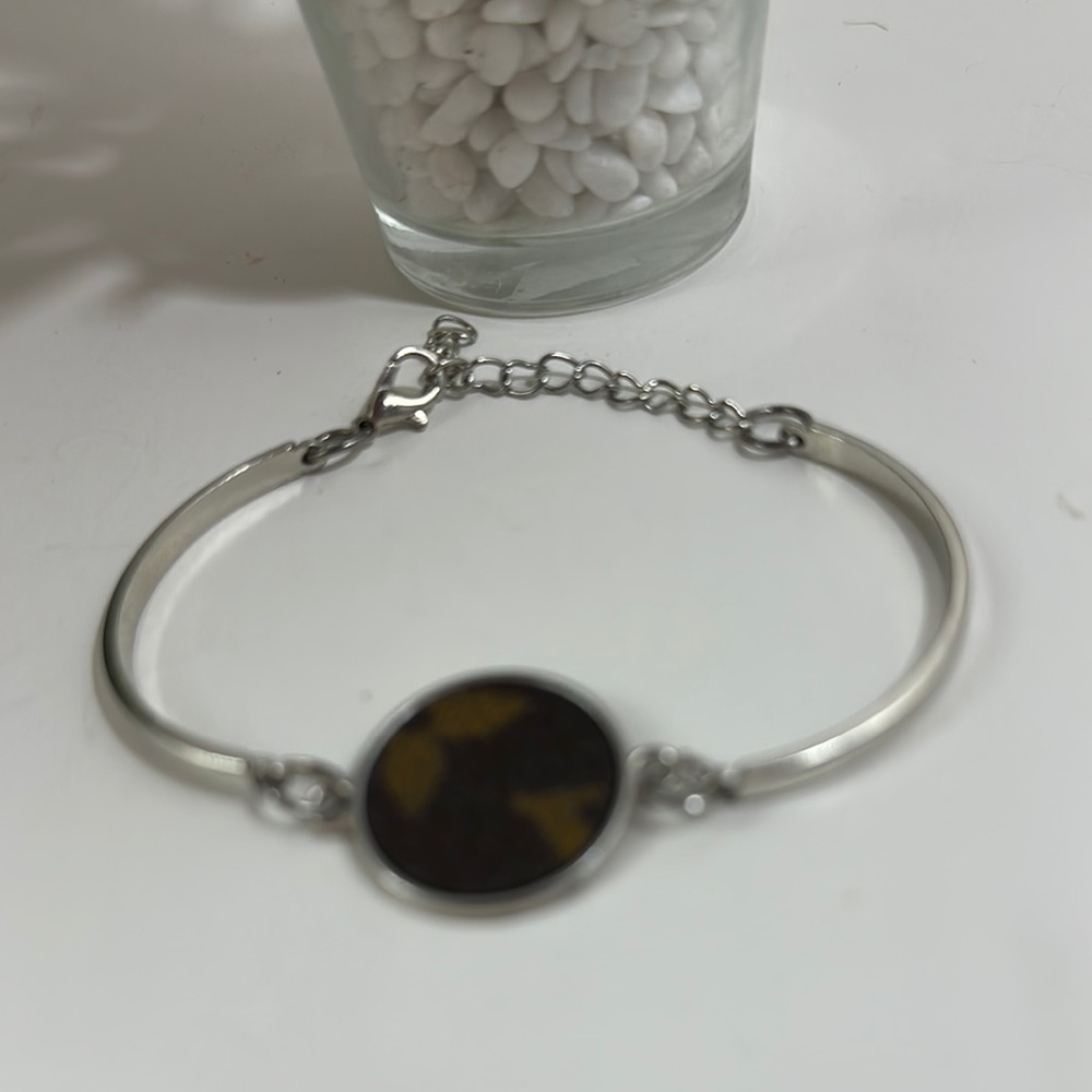 Custom Silver Tone Bangle Clasp Bracelet with  LV Monogram Canvas